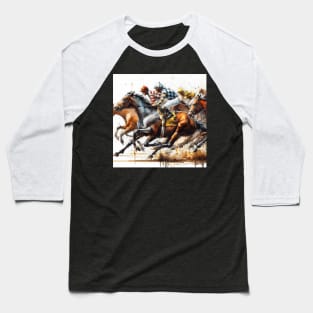 Artistic illustration of horses neck and neck in a horse race. Baseball T-Shirt